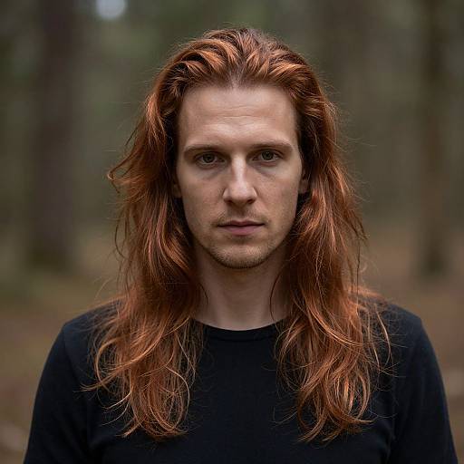 Realistic Copper-Haired Man in Forest