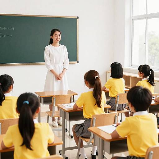 Busy School Classroom with Students and Teacher
