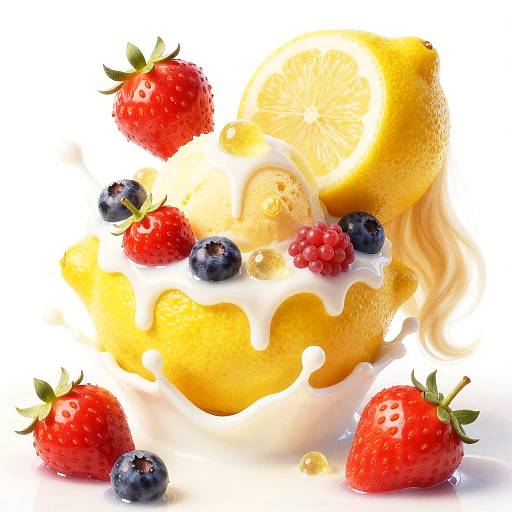 Lemon and Berry Liquid Splash Art