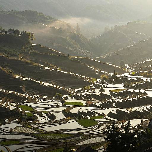 Sunrise Over Terraced Rice Paddies