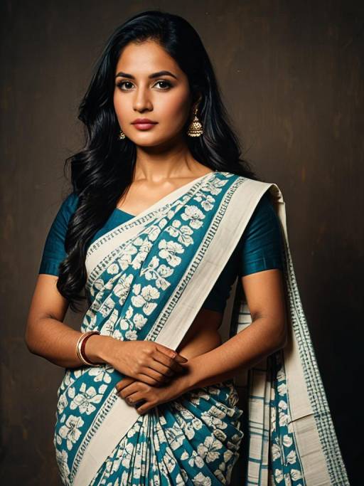 Elegant Woman in Malmal Cotton Saree
