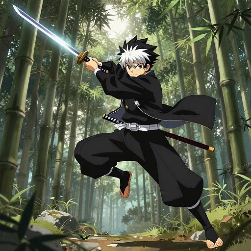 Anime Boy Leaping with Glowing Katana