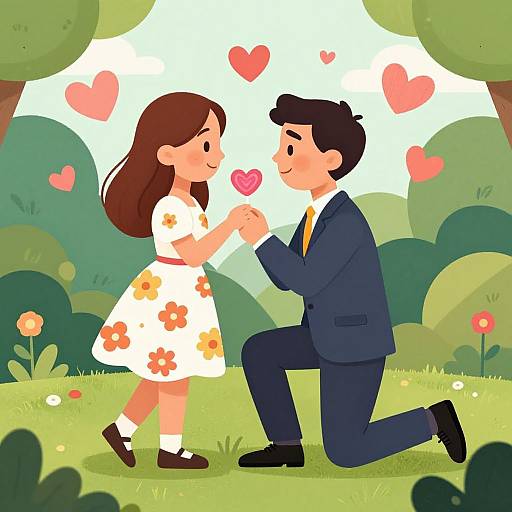 Romantic Cartoon Proposal Scene