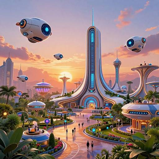 Futuristic AI-Powered Theme Park