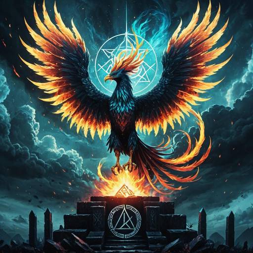 Ethereal Phoenix Rising Over Ancient Rune
