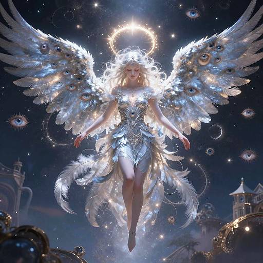 Many-Eyed Angel Over Celestial Landscape