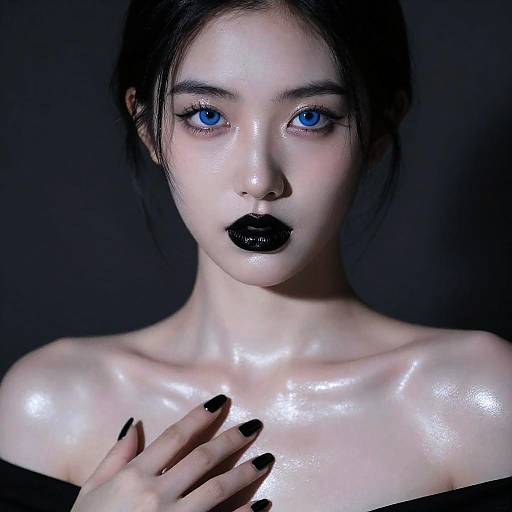 Portrait of Woman with Black Lipstick and Blue Eyes