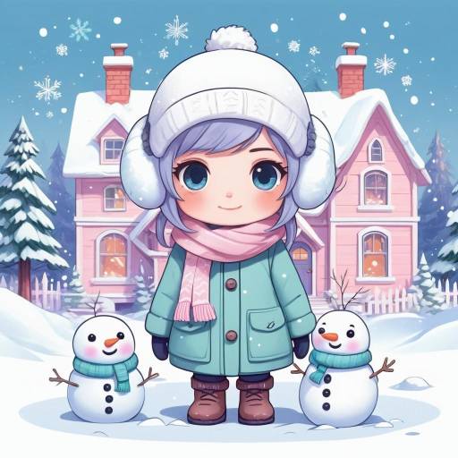 Charming Winter Chibi Village Illustration