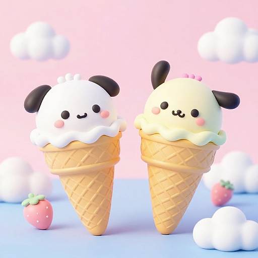 Whimsical Kawaii Ice Cream Friends