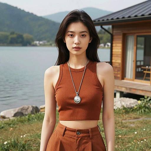 Serene Heroine by Mountain Lake