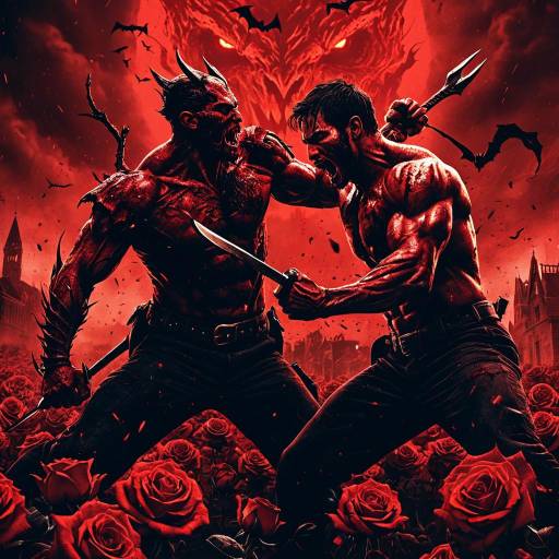 Epic Demon Battle Amid Red Roses