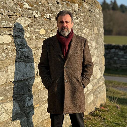 Portrait of Middle-aged Man by Stone Wall