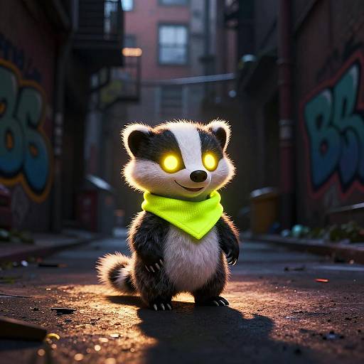 Neon Scarf Badger in Dystopian Alley