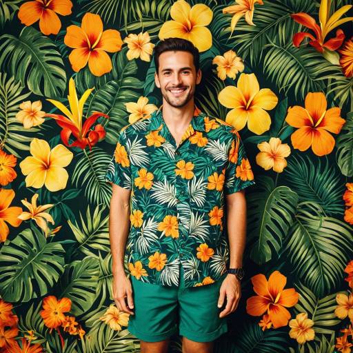 Smiling Man in Tropical Floral Outfit