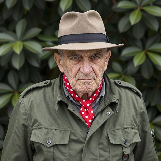 Intense Old Man in Military Style