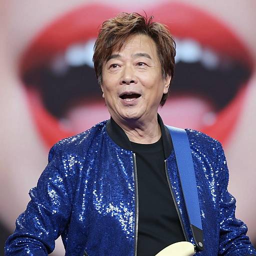 Middle-Aged Man in Shiny Blue Jacket