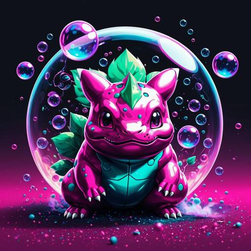 Psychedelic Bulbasaur with Colorful Bubbles