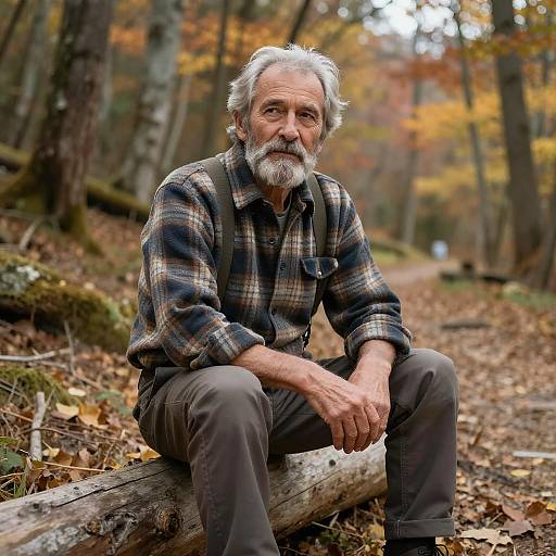 Elderly Man in Autumn Mountain Trail