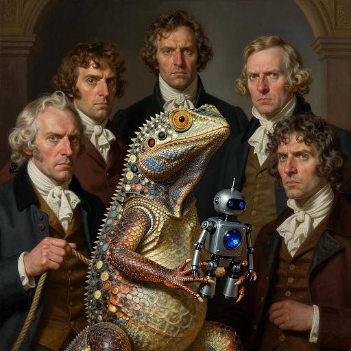 Lizard Creature with Human Figures in 19th Century