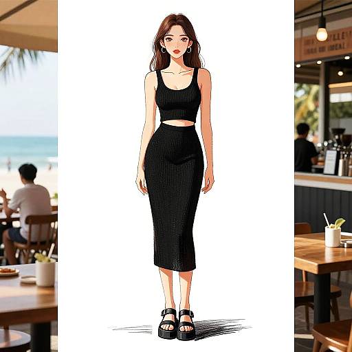 Contemporary Woman at Beachfront Cafe