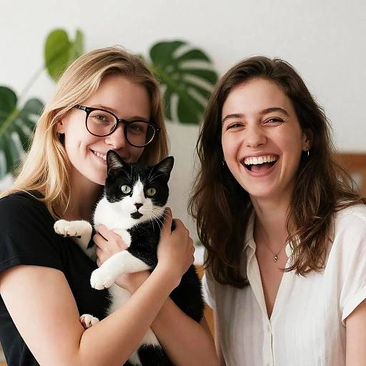 Joyful Moments with Two Women and Cat