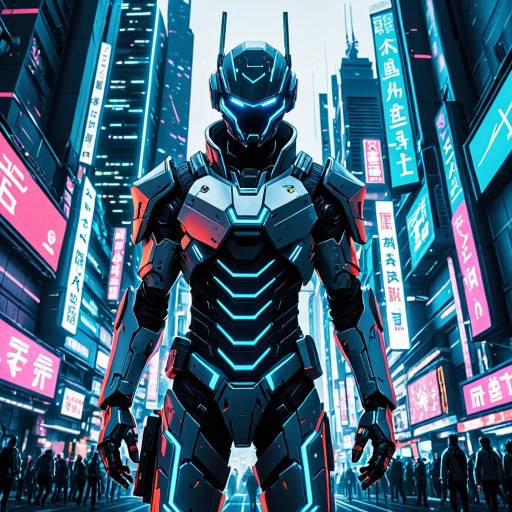 Cybernetic Hacker in Futuristic Neon Cityscape