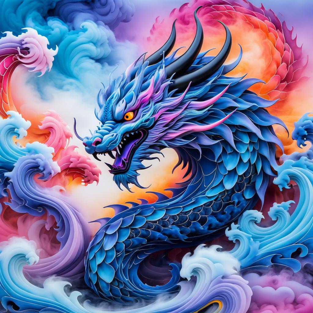 Fierce Dragon in Vibrant Smoke Art