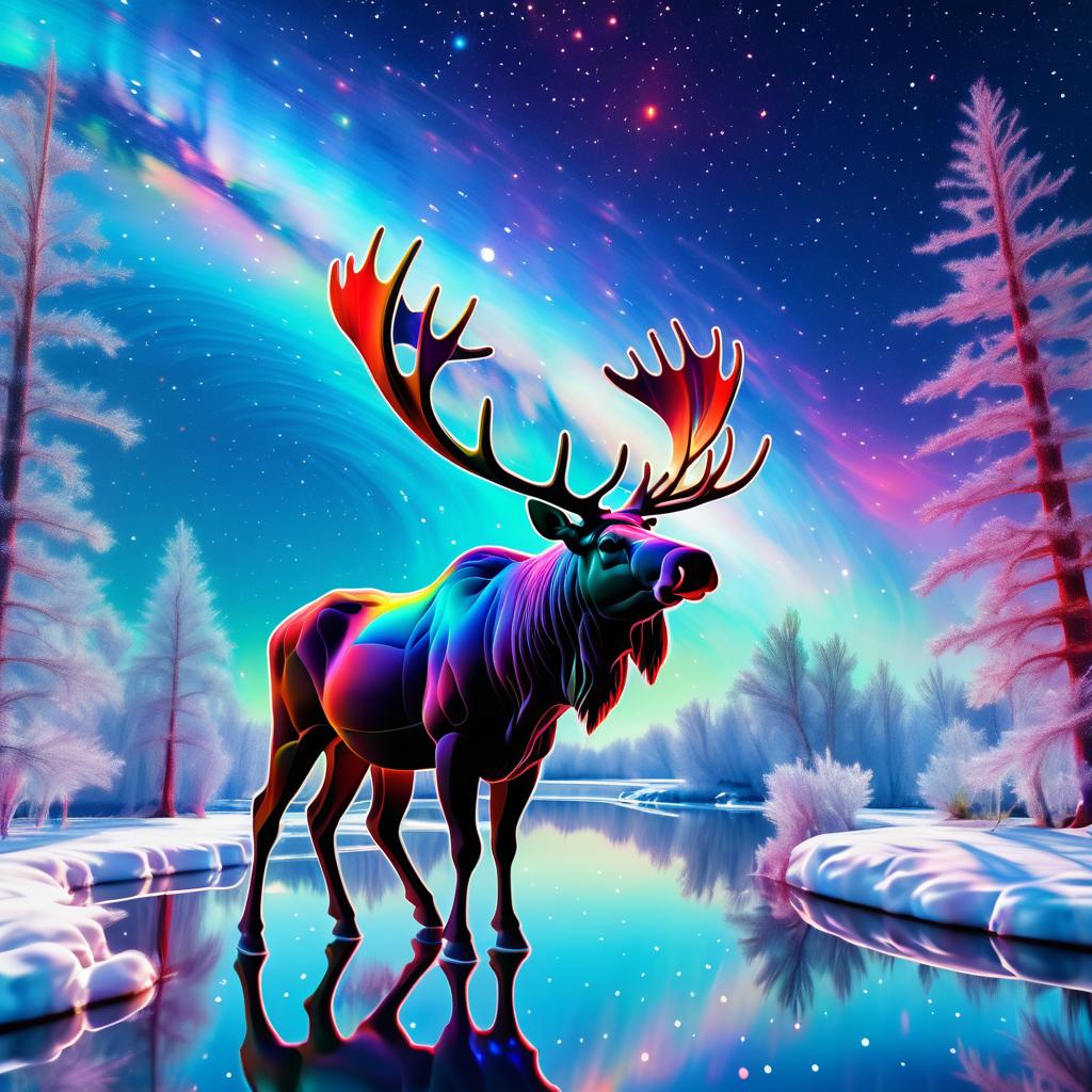 Impressionist Moose in Cosmic Landscape