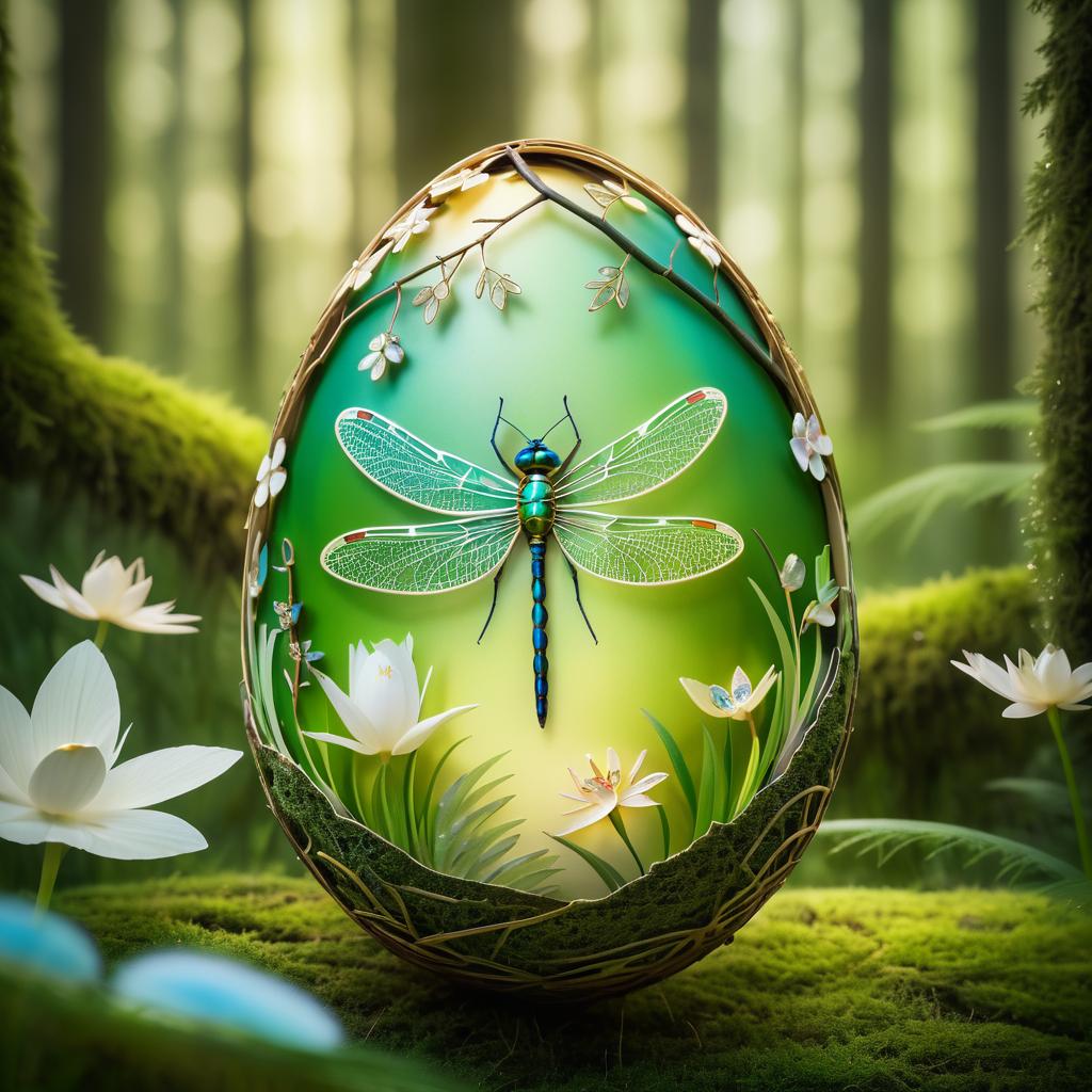 Whimsical Dragonfly in Easter Egg Shell