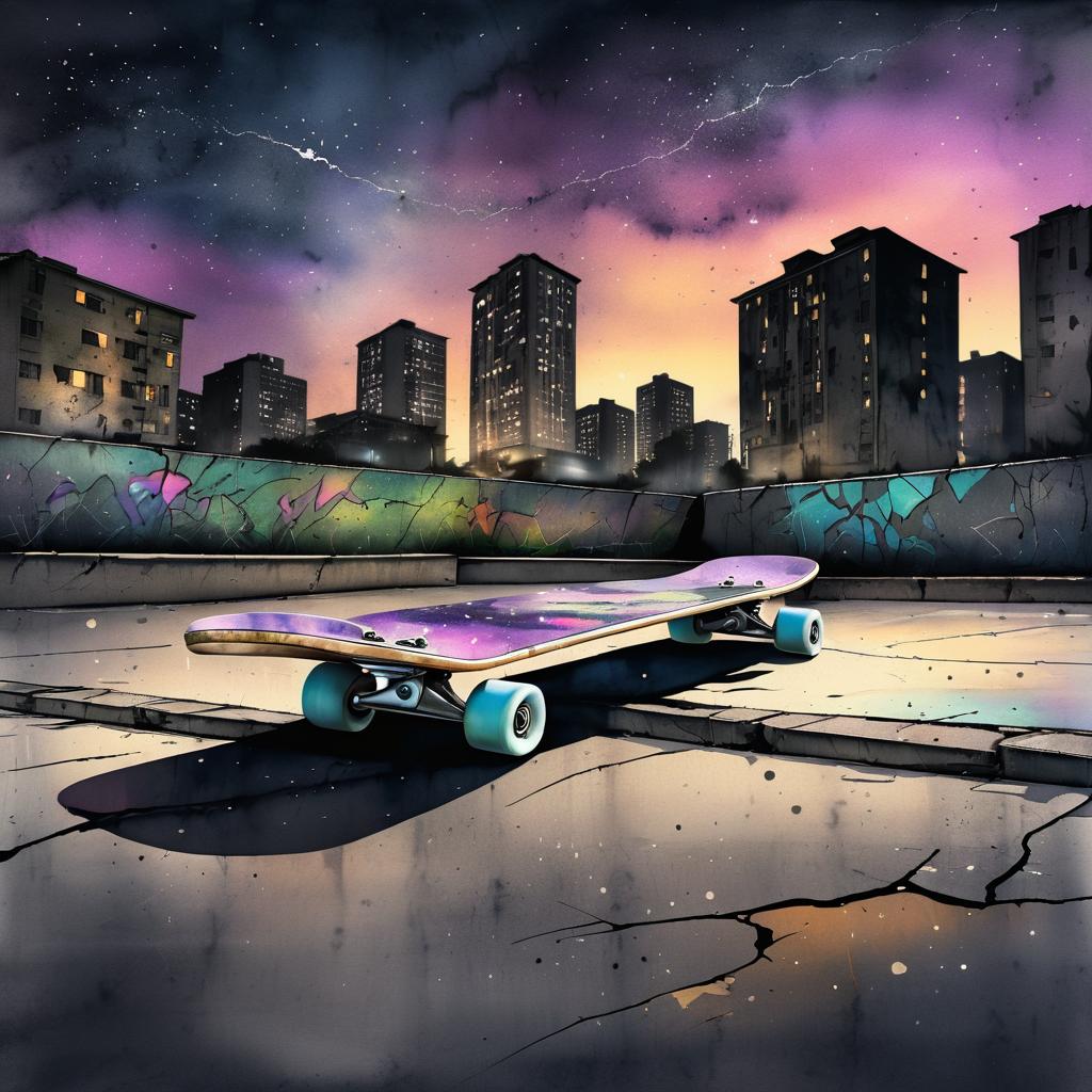 Realistic Watercolor of Abandoned Skateboard