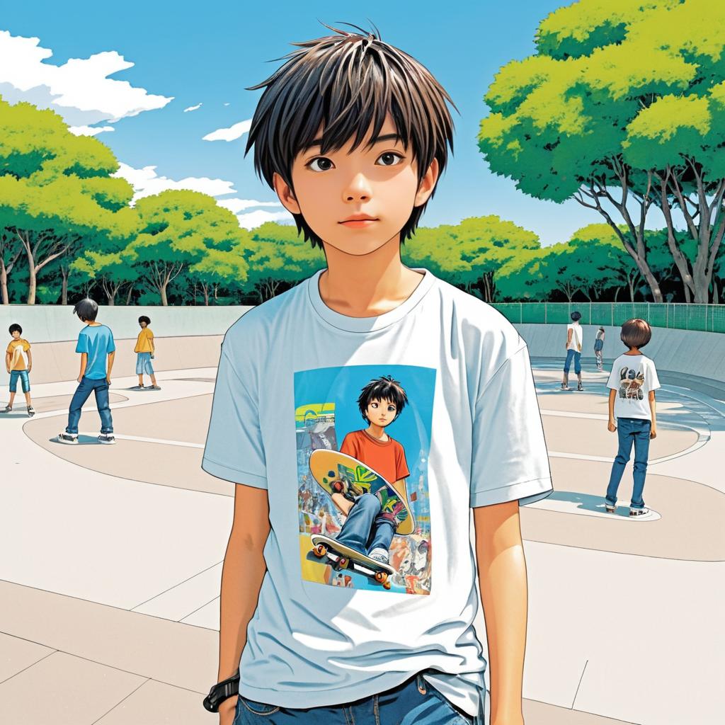 Middle School Skateboarder in Manga Style