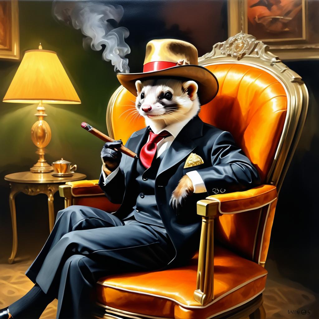 Vintage Ferret Mob Boss in Fine Art