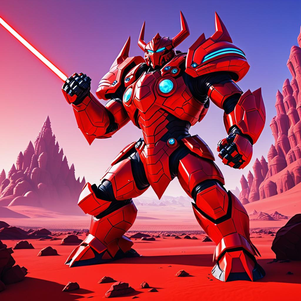 Giant Armored Red Monster in Alien Landscape