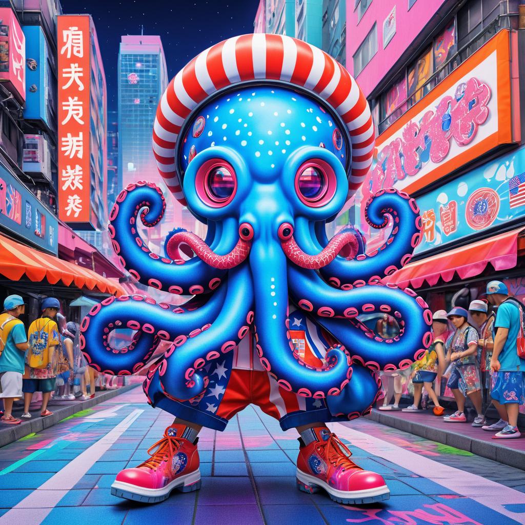 Cyberpunk Octopus Festival in Pop Art