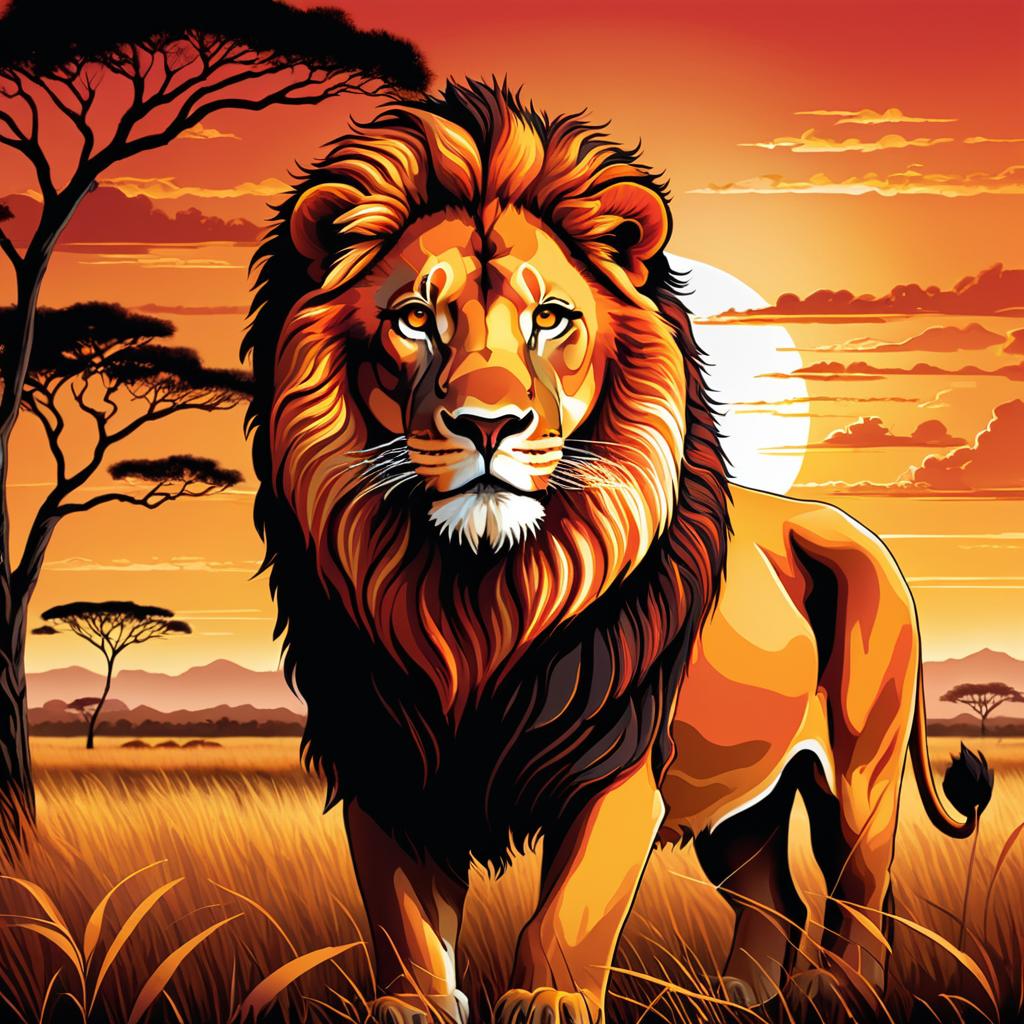 Majestic Lion Illustration at Sunset