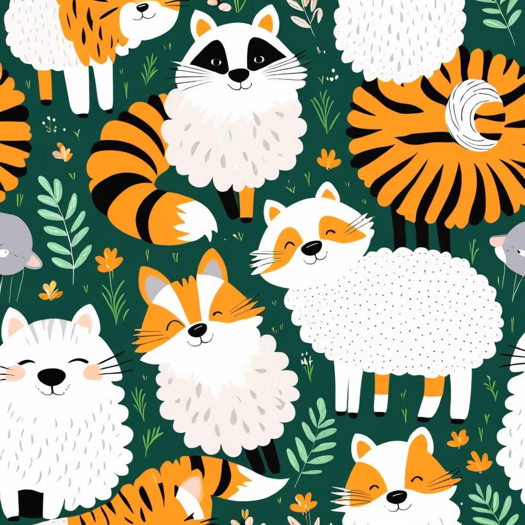 Whimsical Trio: Raccoon, Tiger, and Lamb