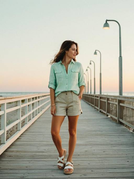Casual Beachside Fashion at Sunset