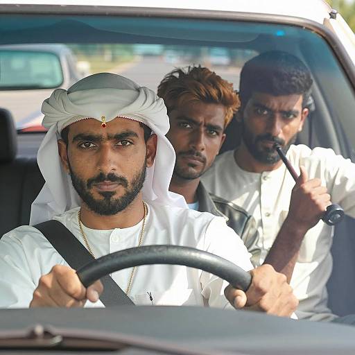 Three Men in a Car: Intense Expressions