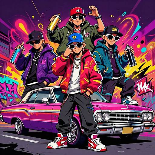 Graffiti Gangster Cartoon Lowrider Scene