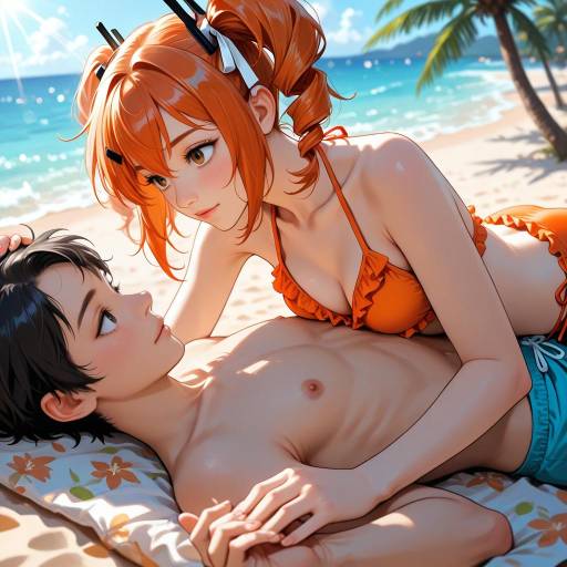 Playful Beach Scene with Adachi Rei