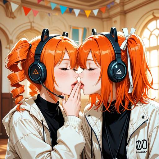 Surprise Kiss in Ancient Hall Comic Style
