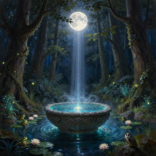 Moonlit Enchanted Forest Pool Scene