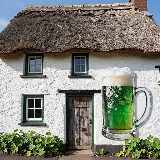 Hyperrealistic Irish Cottage with Beer Mug Walls