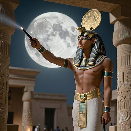 Khonsu Egyptian Moon God Statue with Full Moon