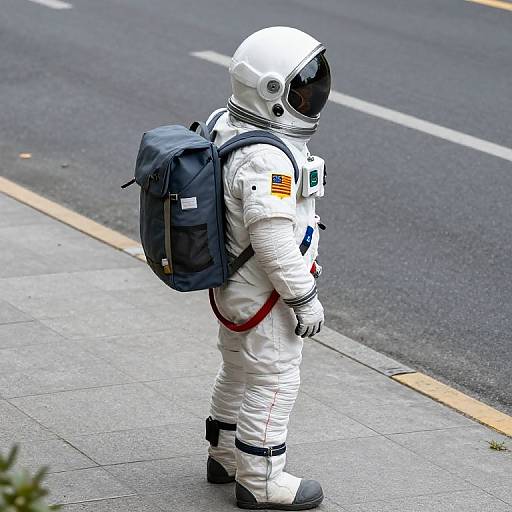 Astronaut Standing on Urban Sidewalk