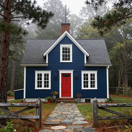 Dark Blue Cape Cod in Pine Forest