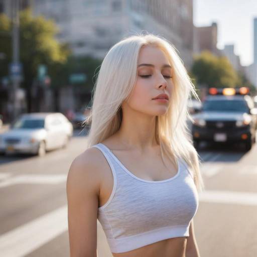Blonde Woman in White Crop Top on City Street