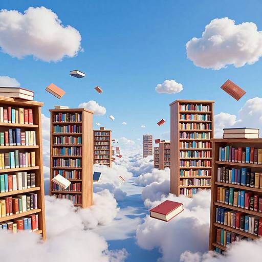 Surreal 3D Books Soaring Scene