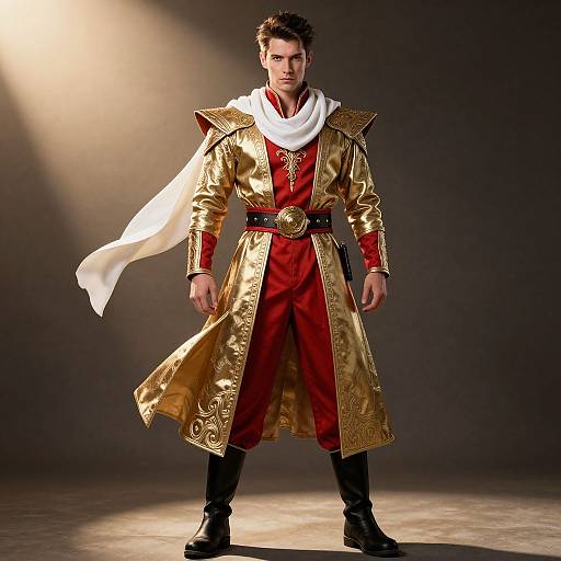 Man in Elaborate Gold and Red Fantasy Costume
