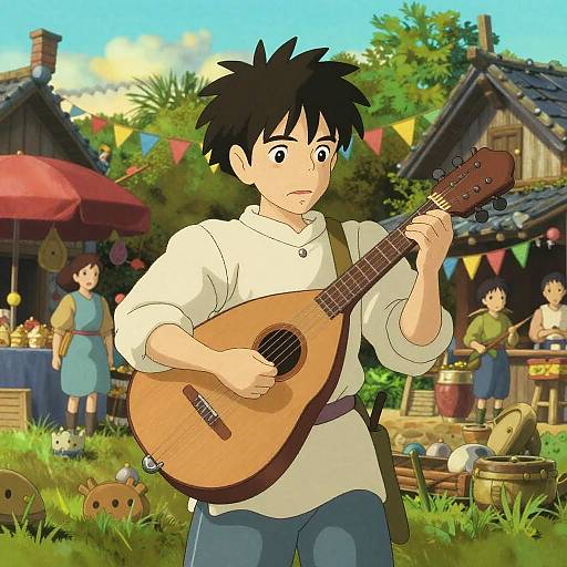 Medieval Bard in Festive Marketplace